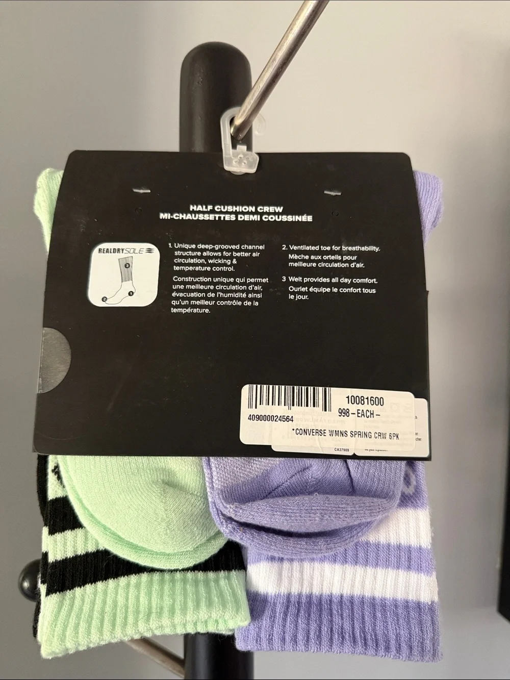 Converse Crew Socks Pack in Pink, Cream, Green, Purple, Blue, & Black 6pk